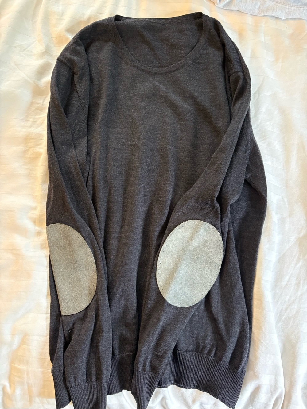 Men's Charcoal Gray Crewneck Sweater with Contrast Elbow Patches